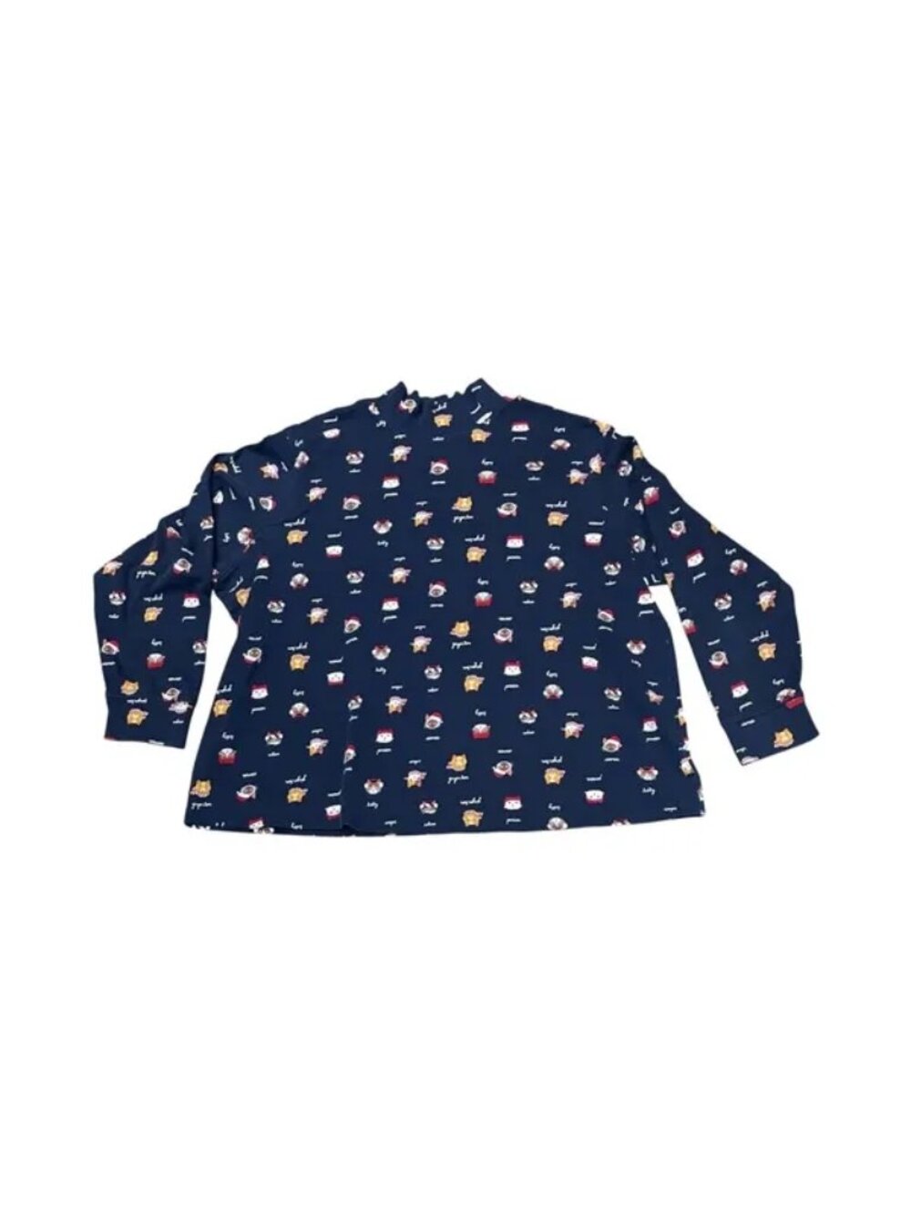 Lands End Top Womens 2X Christmas Cat Turtleneck Ugly Christmas Shirt Blue